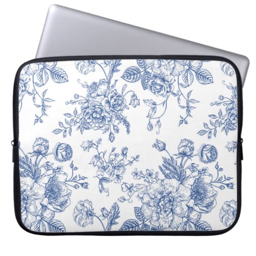 Vintage Blue Rose Floral Pattern Laptop Sleeve