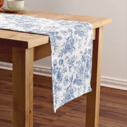 Vintage Blue Rose Floral Pattern Medium Table Runner