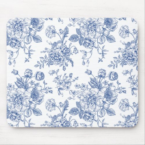 Vintage Blue Rose Floral Pattern Mouse Pad