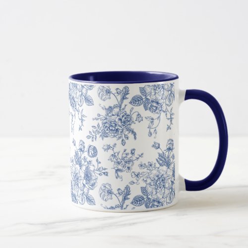 Vintage Blue Rose Floral Pattern Mug
