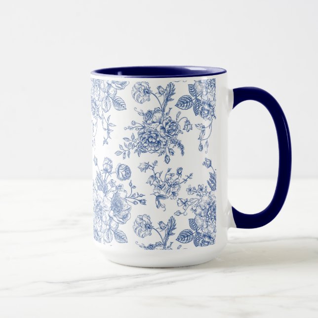 Vintage Blue Rose Floral Pattern Mug (Right)