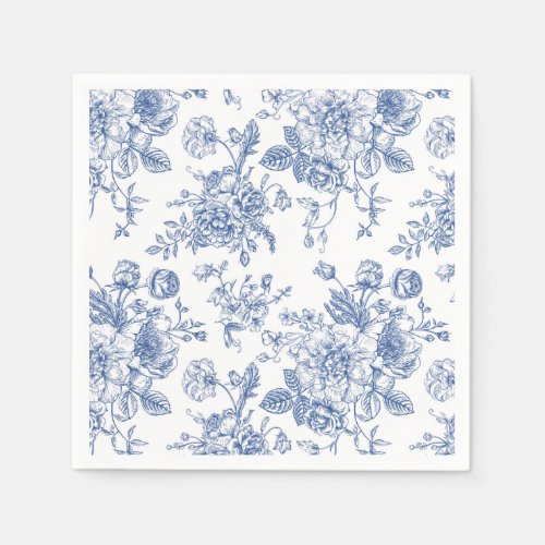 Vintage Blue Rose Floral Pattern Napkins