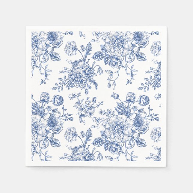 Vintage Blue Rose Floral Pattern Napkins (Front)