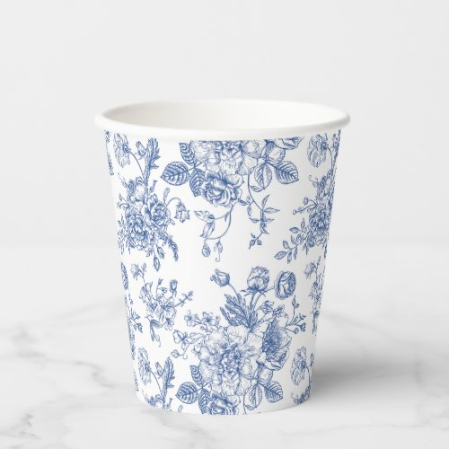 Vintage Blue Rose Floral Pattern Paper Cups