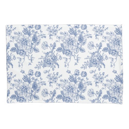 Vintage Blue Rose Floral Pattern Pillow Case