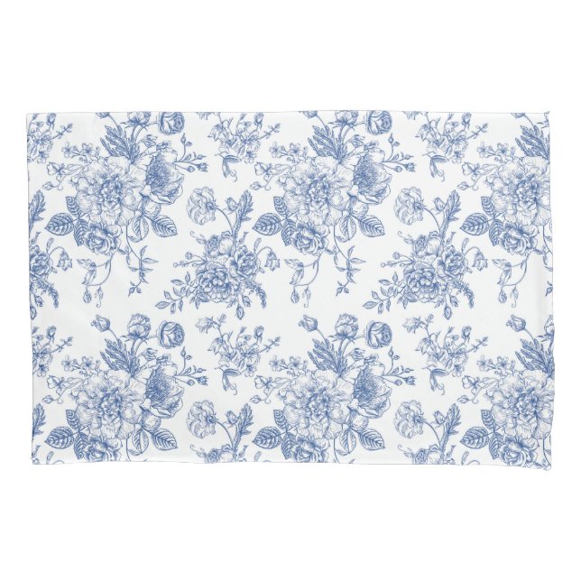 Vintage Blue Rose Floral Pattern Pillow Case (Front-Left)