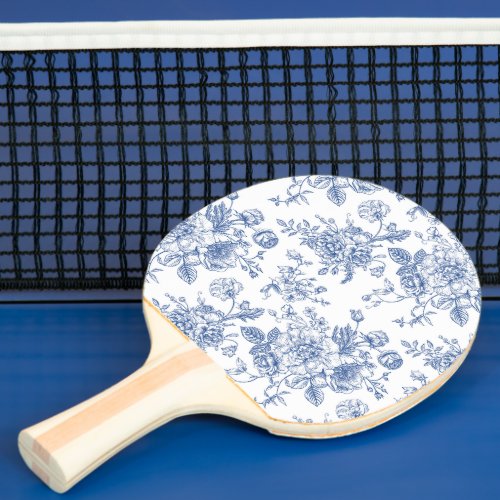 Vintage Blue Rose Floral Pattern Ping Pong Paddle