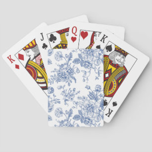 Vintage Blue Rose Floral Pattern Poker Cards