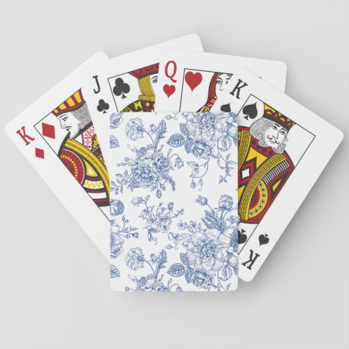 Vintage Blue Rose Floral Pattern Poker Cards