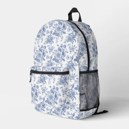 Vintage Blue Rose Floral Pattern Printed Backpack