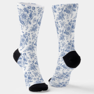 Vintage Blue Rose Floral Pattern Socks