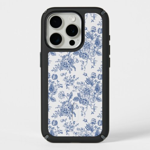 Vintage Blue Rose Floral Pattern iPhone 15 Pro Case