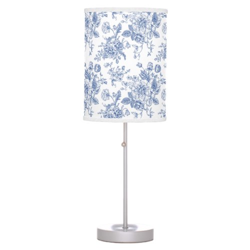 Vintage Blue Rose Floral Pattern Table Lamp