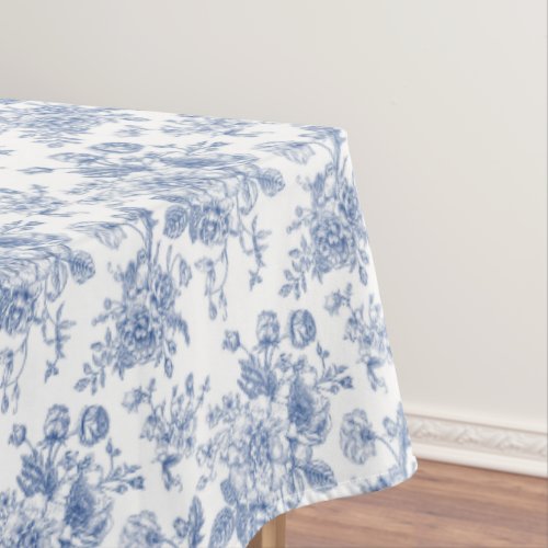 Vintage Blue Rose Floral Pattern Tablecloth
