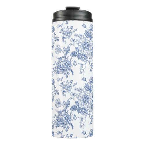 Vintage Blue Rose Floral Pattern Thermal Tumbler