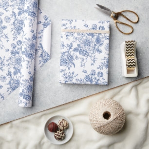Vintage Blue Rose Floral Pattern Wrapping Paper
