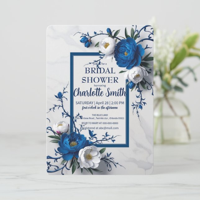 Vintage Blue  Rose Flower antique bridal shower Invitation (Standing Front)