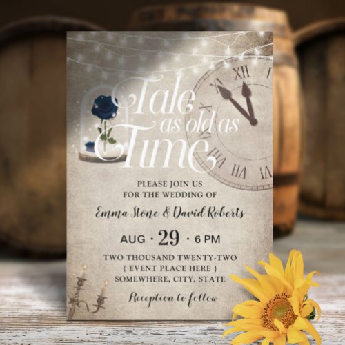 Vintage Blue Rose Flower Dome Fairytale Wedding Invitation