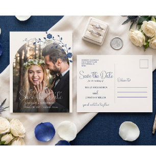Vintage Blue Rose Vine Save the Date Postcard