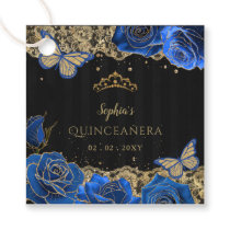 Vintage Blue Roses Black Gold Lace Quinceañera Favor Tags
