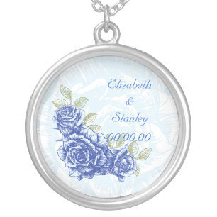 Vintage blue roses custom necklace
