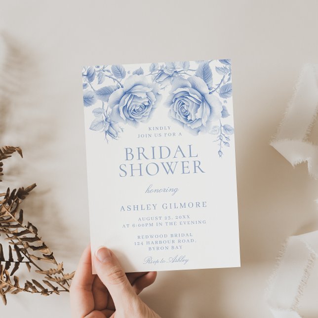 Vintage Blue Roses Elegant Bridal Shower Invitation (Creator Uploaded)