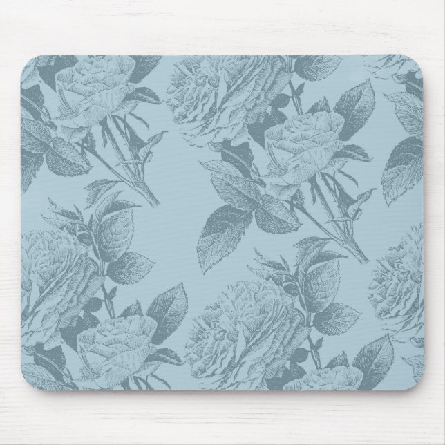 Vintage Blue Roses Mouse Pad (Front)