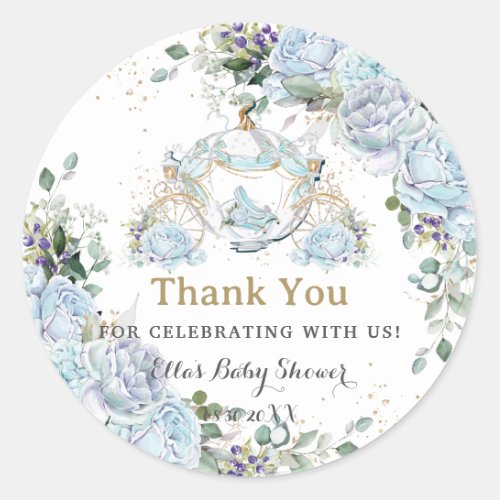 Vintage Blue Roses Princess Coach Baby Shower Classic Round Sticker