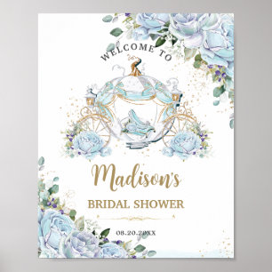 Vintage Blue Roses Princess Coach Bridal Shower Poster