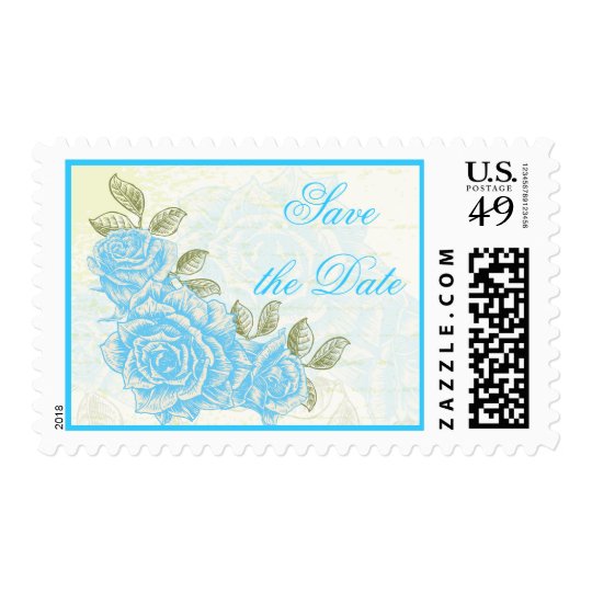Vintage blue roses wedding Save the Date stamp