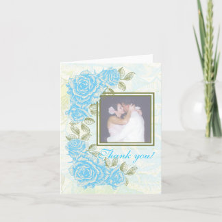 Vintage blue roses wedding Thank You note card
