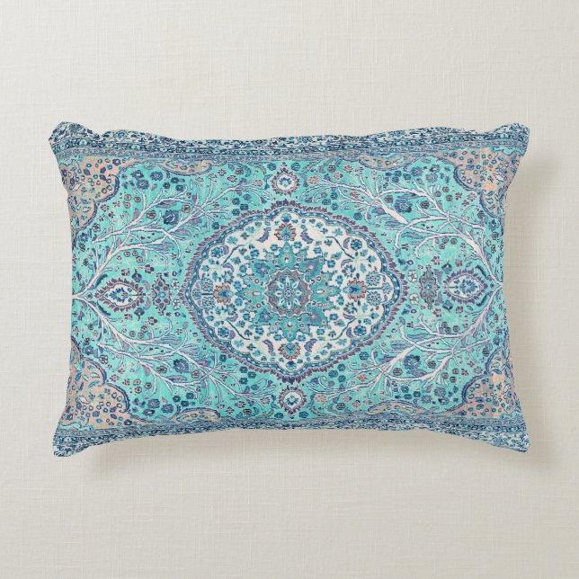 Vintage Blue Rug Pattern Accent Pillow (Front)