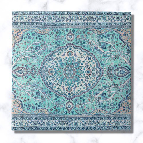 Vintage Blue Rug Pattern Ceramic Tile