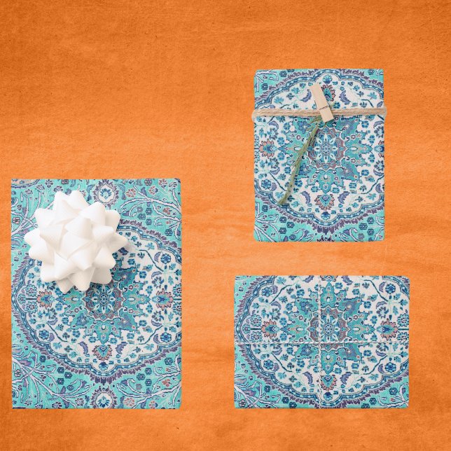 Vintage Blue Rug Pattern Wrapping Paper Sheets (Creator Uploaded)