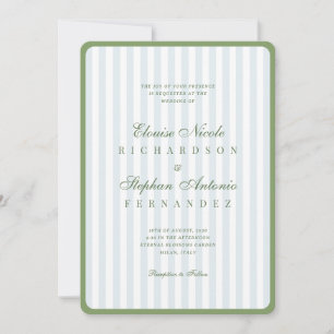 Vintage Blue & Sage All in One Old Money Wedding Invitation