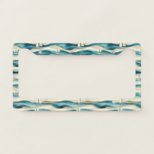 Vintage Blue Sailboat Maritime Coastal Pattern License Plate Frame