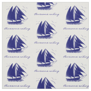 Vintage blue sailboat nautical personalized fabric