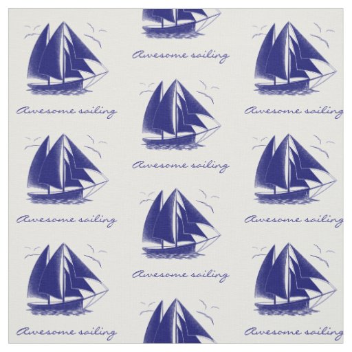 Vintage blue sailboat nautical personalized fabric