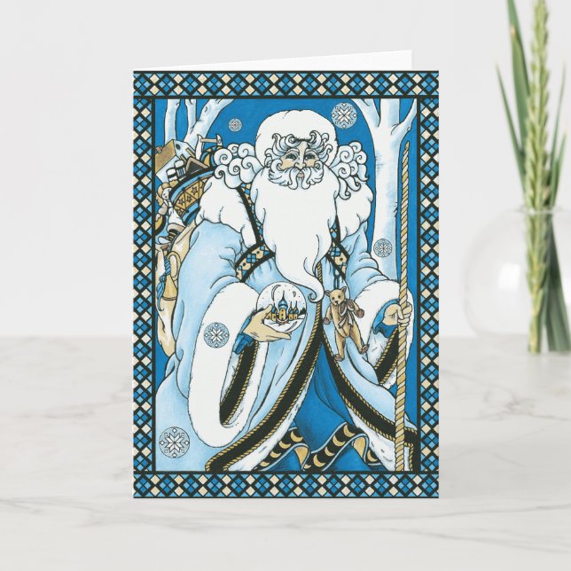 Vintage Blue Santa Christmas Card (Front)