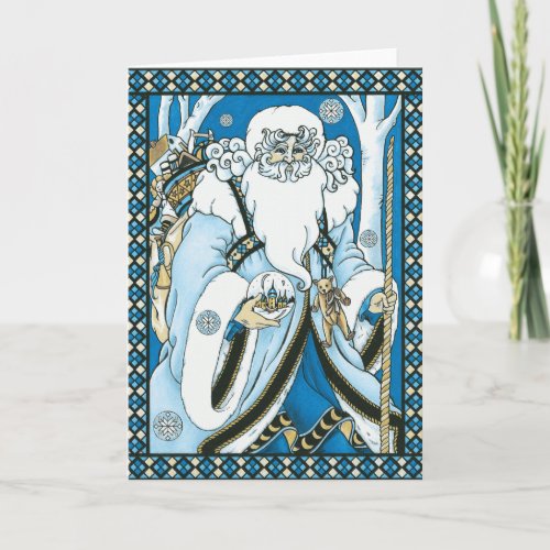 Vintage Blue Santa Christmas Card