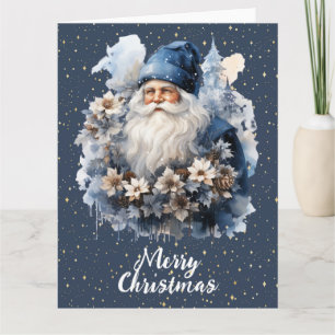 Vintage Blue Santa Customizable XL Holiday Card