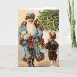 Vintage Blue Santa Holiday Card