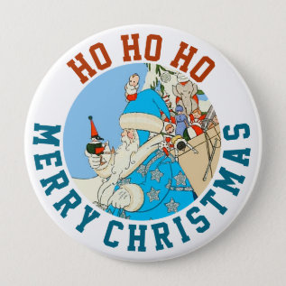 Vintage Blue Santa With Christmas Toys Button at Zazzle