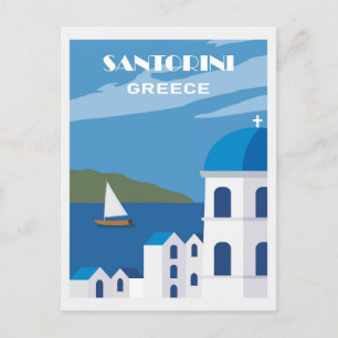 Vintage Blue Santorini Greece Greek Travel Postcard