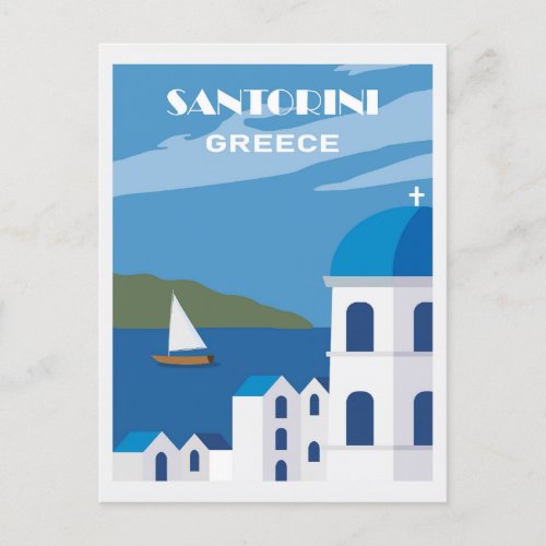 Vintage Blue Santorini Greece Greek Travel Postcard