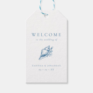 Vintage Blue Seashell Beach Wedding Guest Welcome Gift Tags