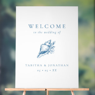 Vintage Blue Seashell Beach Wedding Welcome Acrylic Sign