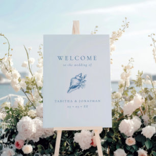 Vintage Blue Seashell Beach Wedding Welcome Foam Board