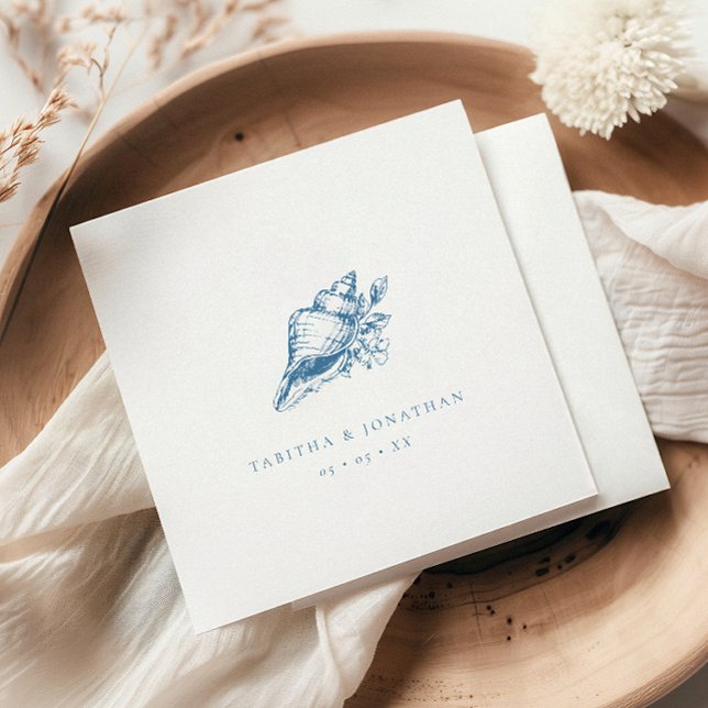 Vintage Blue Seashell Coastal Wedding Napkins (Creator Uploaded)