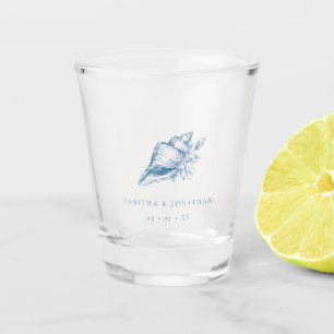 Vintage Blue Seashell Coastal Wedding Shot Glass